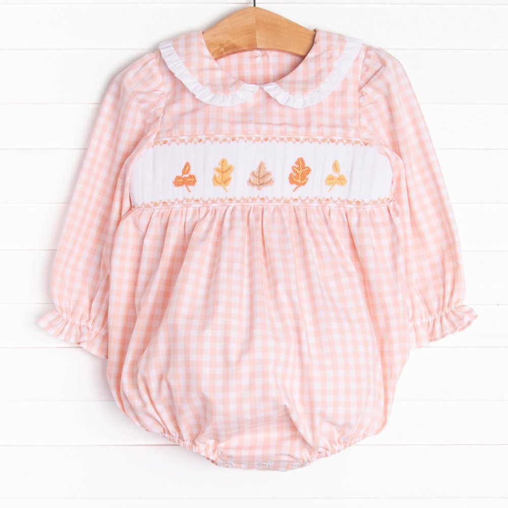 Corral Gingham Baby Smocked Bubble with White Peter Pan Ruffle Collar NWOT